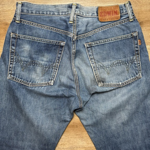 Edwin 505X Selvedge Jeans Men 30x29 Blue Relaxed Straight Baggy Japan Faded Y2K - Picture 4 of 13